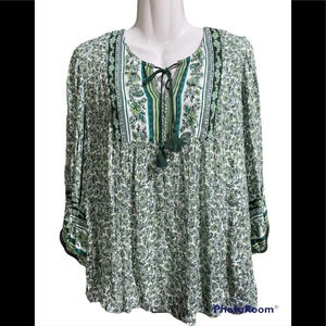 Garnet Hill Green Floral Print Top